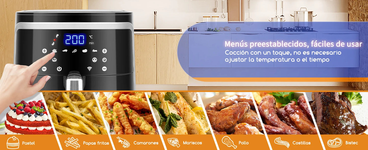 Freidora de Aire Inteligente, 7L, Pantalla LED Táctil,