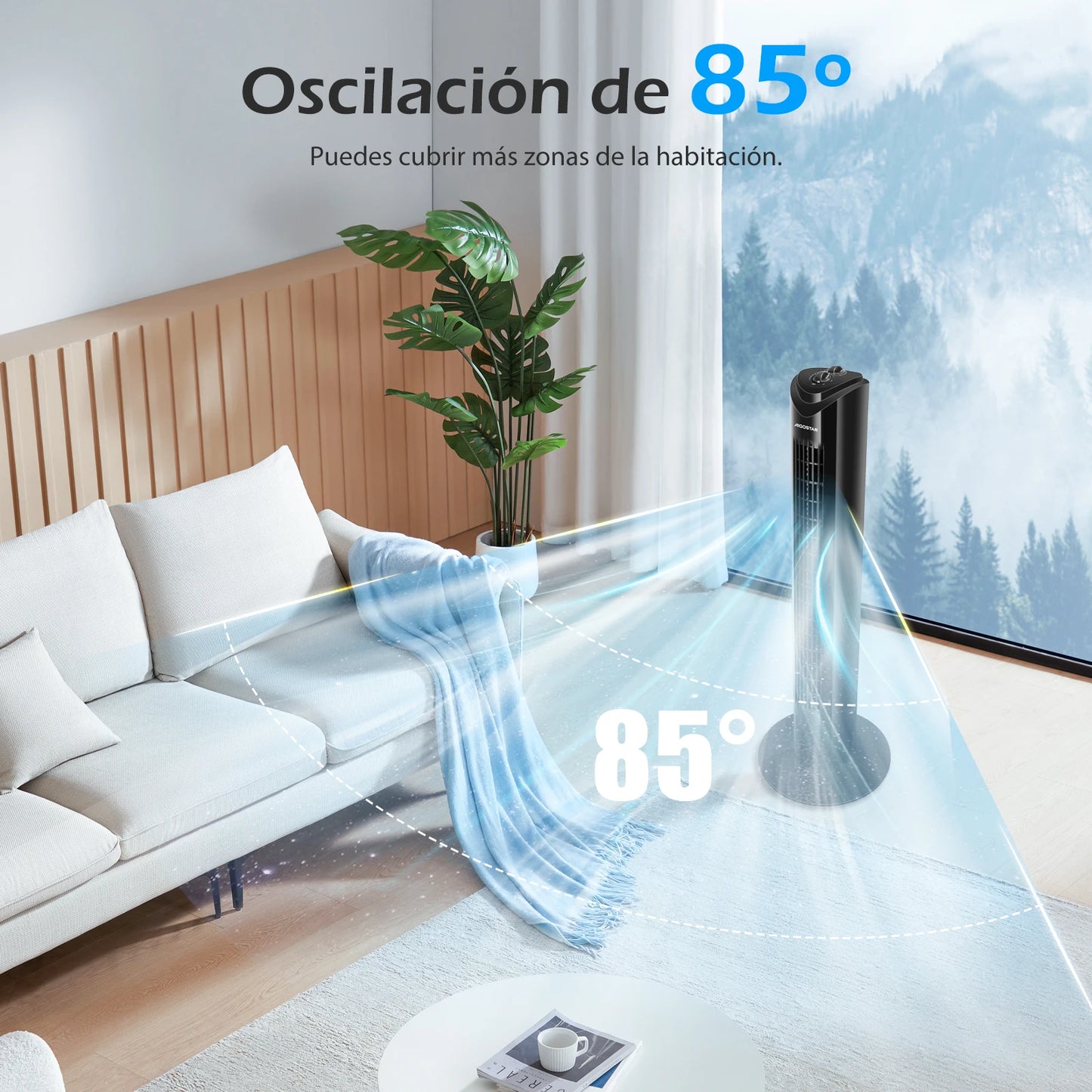 Ventilador de Torre Silencioso, Temporizador 120 min, , 3 Velocidades,