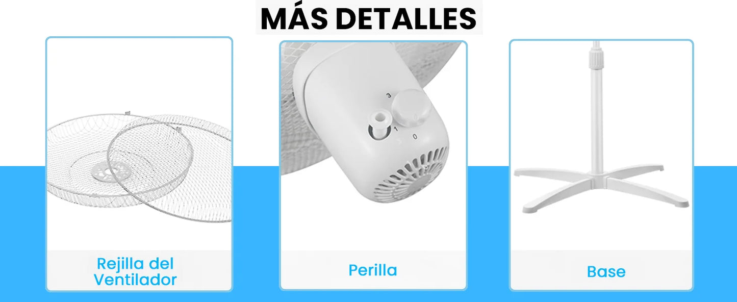 MIDEA Ventilador de Pie de 3 Velocidades y 40W - Ventilador Silencioso con Oscilación 90º y Altura Ajustable - Flujo de Aire Potente 40m3/min, Ligero y Fácil transporte, Cabezal Reclinable - 1 unidad
