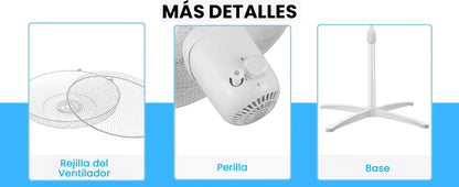 MIDEA Ventilador de Pie de 3 Velocidades y 40W - Ventilador Silencioso con Oscilación 90º y Altura Ajustable - Flujo de Aire Potente 40m3/min, Ligero y Fácil transporte, Cabezal Reclinable - 1 unidad