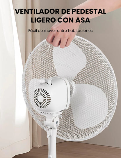 MIDEA Ventilador de Pie de 3 Velocidades y 40W - Ventilador Silencioso con Oscilación 90º y Altura Ajustable - Flujo de Aire Potente 40m3/min, Ligero y Fácil transporte, Cabezal Reclinable - 1 unidad
