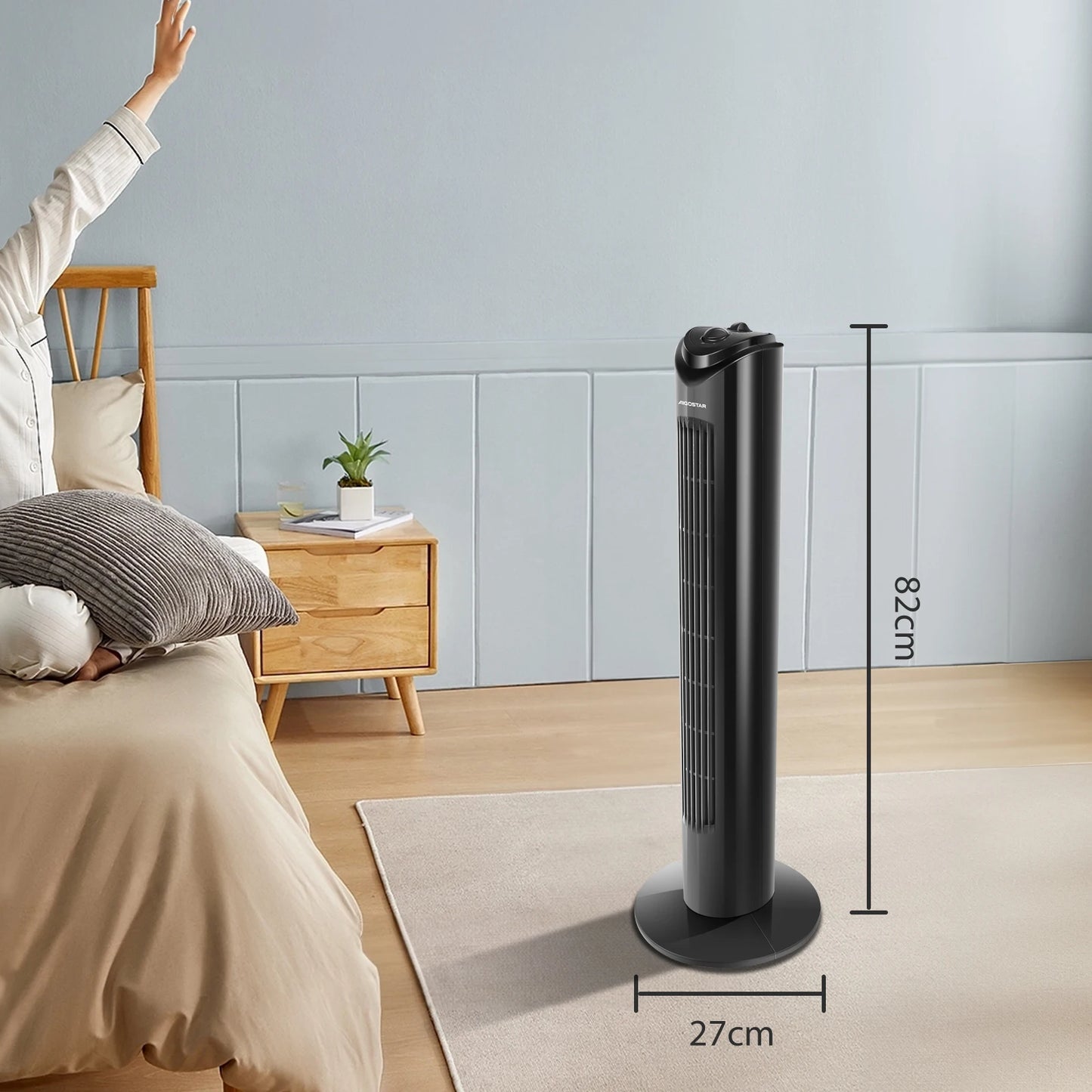Ventilador de Torre Silencioso, Temporizador 120 min, , 3 Velocidades,
