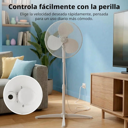 MIDEA Ventilador de Pie de 3 Velocidades y 40W - Ventilador Silencioso con Oscilación 90º y Altura Ajustable - Flujo de Aire Potente 40m3/min, Ligero y Fácil transporte, Cabezal Reclinable - 1 unidad