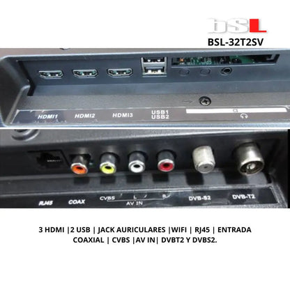 BSL-32T2SV VIDAA SMART TV 32 Pulgadas | WIFI RJ45 | Hd1366x720p | USB | DVBT2/S2/C | Youtube Netflix Disney + Dazn Prime | HDMI