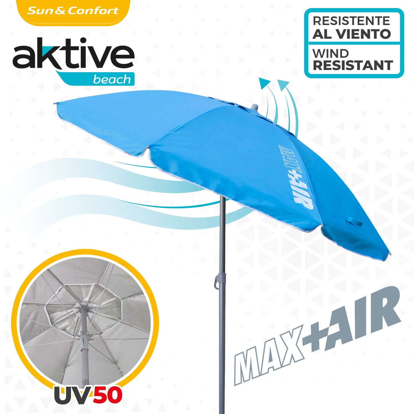 Aktive - Sombrilla playa antiviento.180 cm, 200 cm o 220 cm,