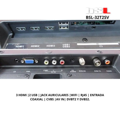 BSL-32T2SV VIDAA SMART TV 32 Pulgadas | WIFI RJ45 | Hd1366x720p | USB | DVBT2/S2/C | Youtube Netflix Disney + Dazn Prime | HDMI