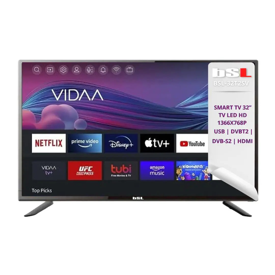 BSL-32T2SV VIDAA SMART TV 32 Pulgadas | WIFI RJ45 | Hd1366x720p | USB | DVBT2/S2/C | Youtube Netflix Disney + Dazn Prime | HDMI