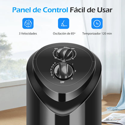 Ventilador de Torre Silencioso, Temporizador 120 min, , 3 Velocidades,