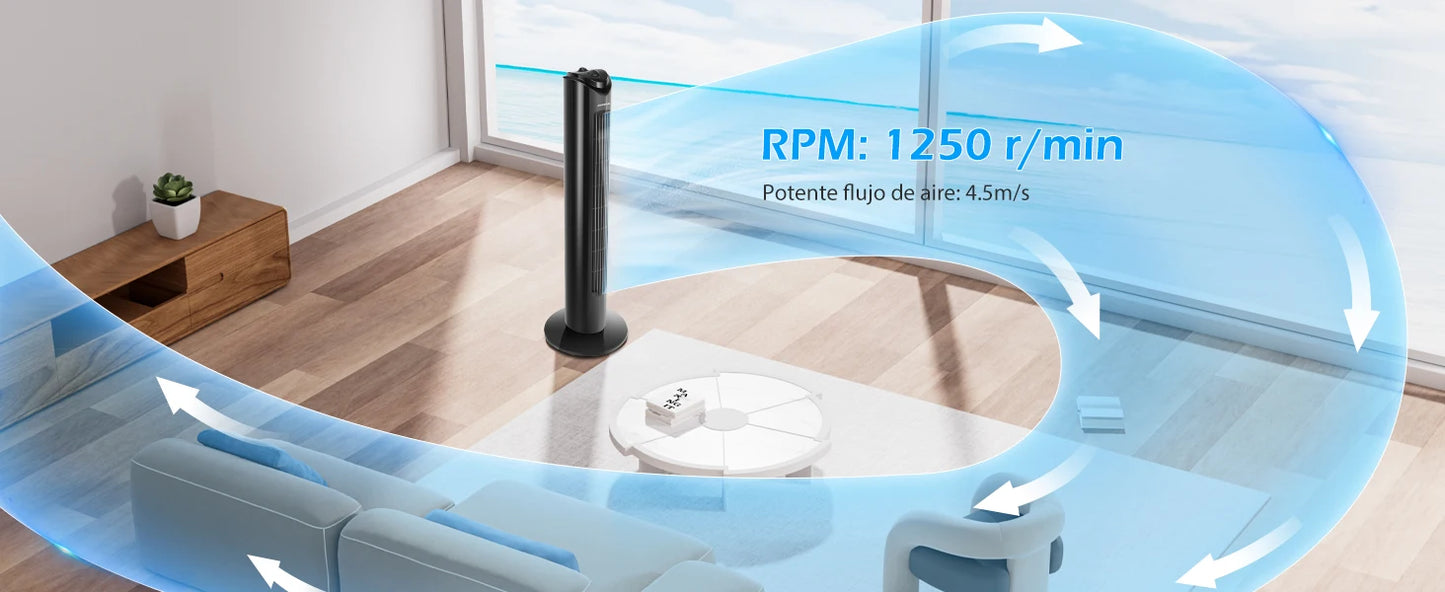 Ventilador de Torre Silencioso, Temporizador 120 min, , 3 Velocidades,