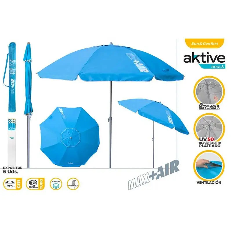 Aktive - Sombrilla playa antiviento.180 cm, 200 cm o 220 cm,