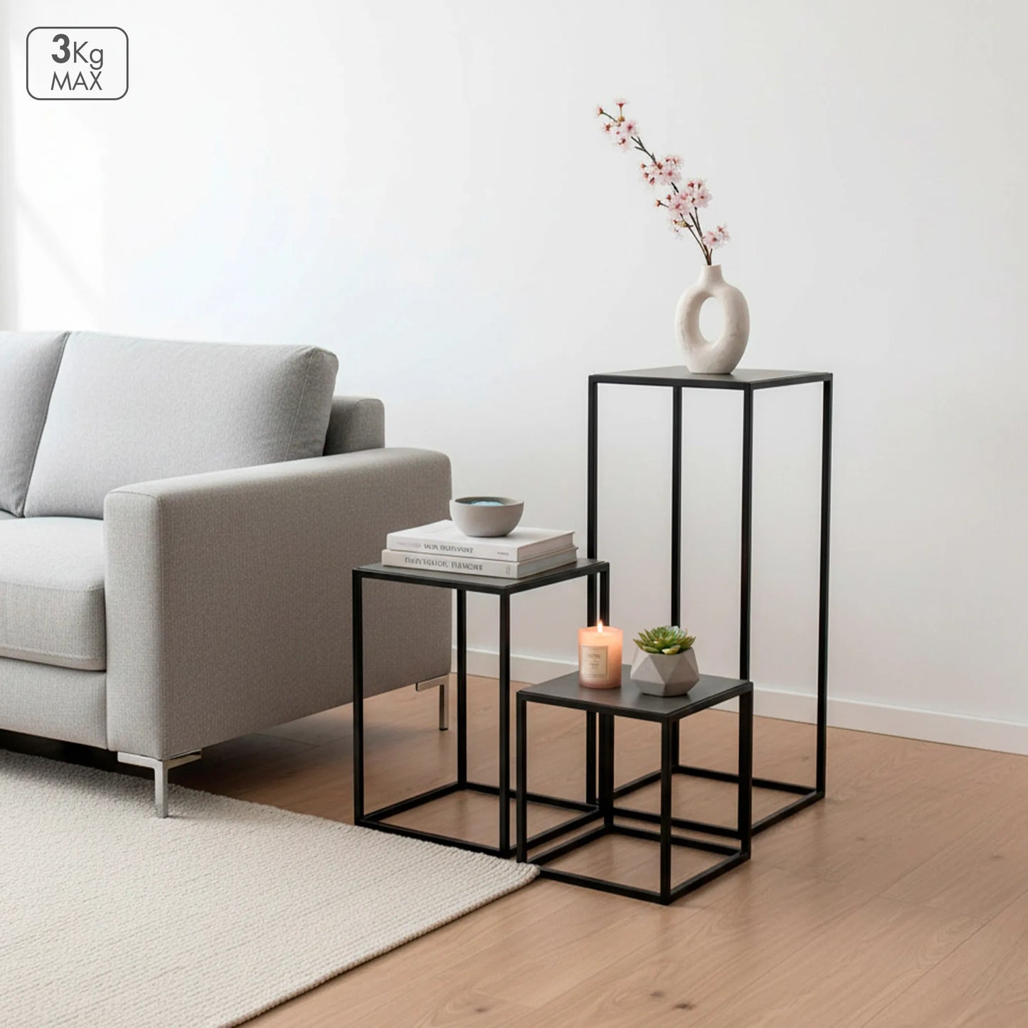 Max Home -  Set 3 mesas auxiliares cuadradas