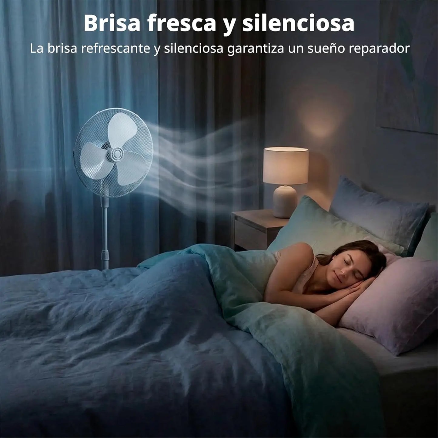 MIDEA Ventilador de Pie de 3 Velocidades y 40W - Ventilador Silencioso con Oscilación 90º y Altura Ajustable - Flujo de Aire Potente 40m3/min, Ligero y Fácil transporte, Cabezal Reclinable - 1 unidad