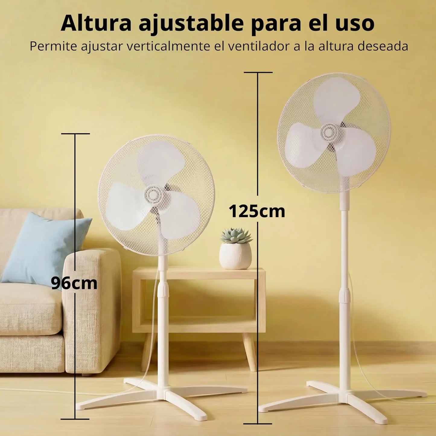 MIDEA Ventilador de Pie de 3 Velocidades y 40W - Ventilador Silencioso con Oscilación 90º y Altura Ajustable - Flujo de Aire Potente 40m3/min, Ligero y Fácil transporte, Cabezal Reclinable - 1 unidad