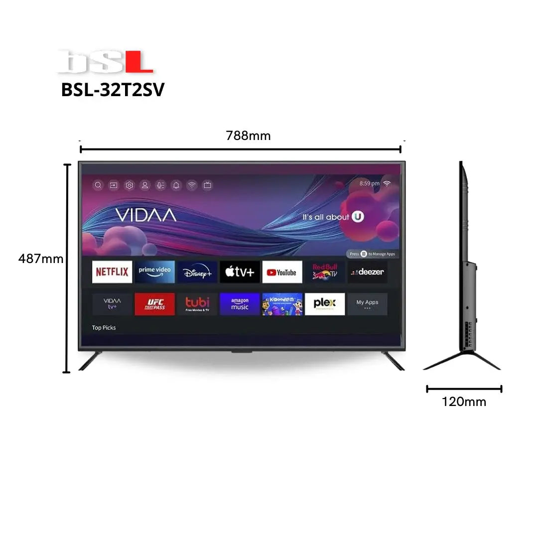 BSL-32T2SV VIDAA SMART TV 32 Pulgadas | WIFI RJ45 | Hd1366x720p | USB | DVBT2/S2/C | Youtube Netflix Disney + Dazn Prime | HDMI