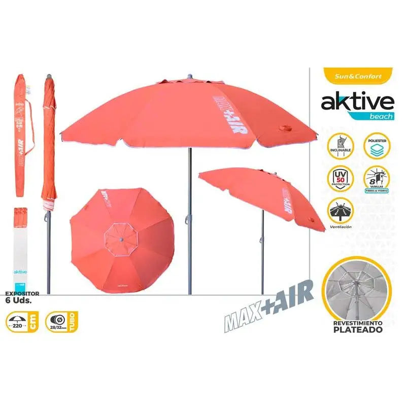 Aktive - Sombrilla playa antiviento.180 cm, 200 cm o 220 cm,