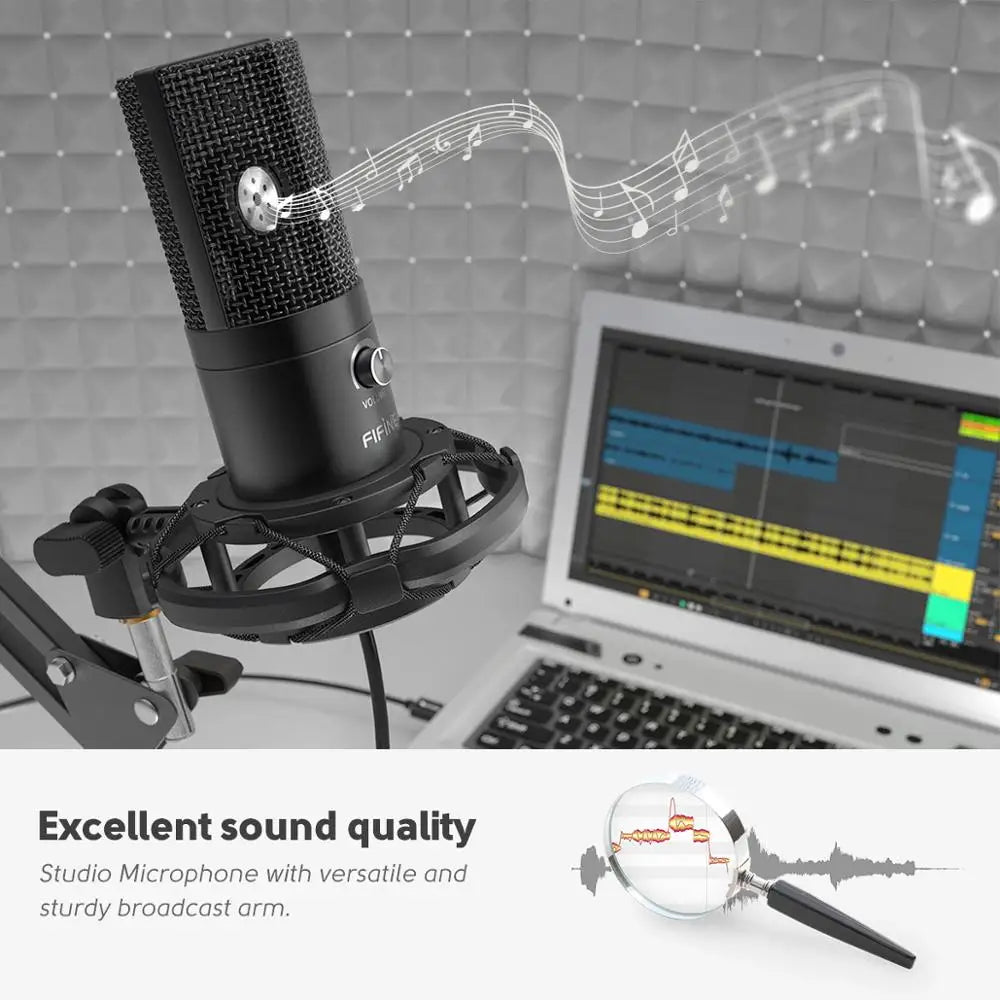 FIFINE-Kit de micrófono de ordenador USB