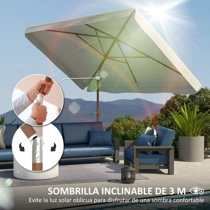 Outsunny Sombrilla de Terraza Exterior 300x200 cm con Ángulo Ajustable