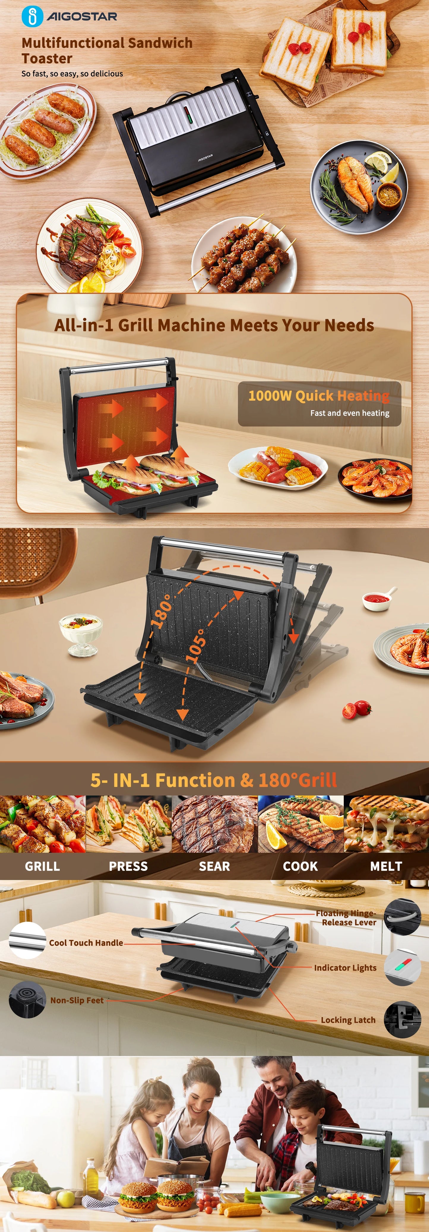 Parrilla Eléctrica, Máquina de Panini y Sandwichera,