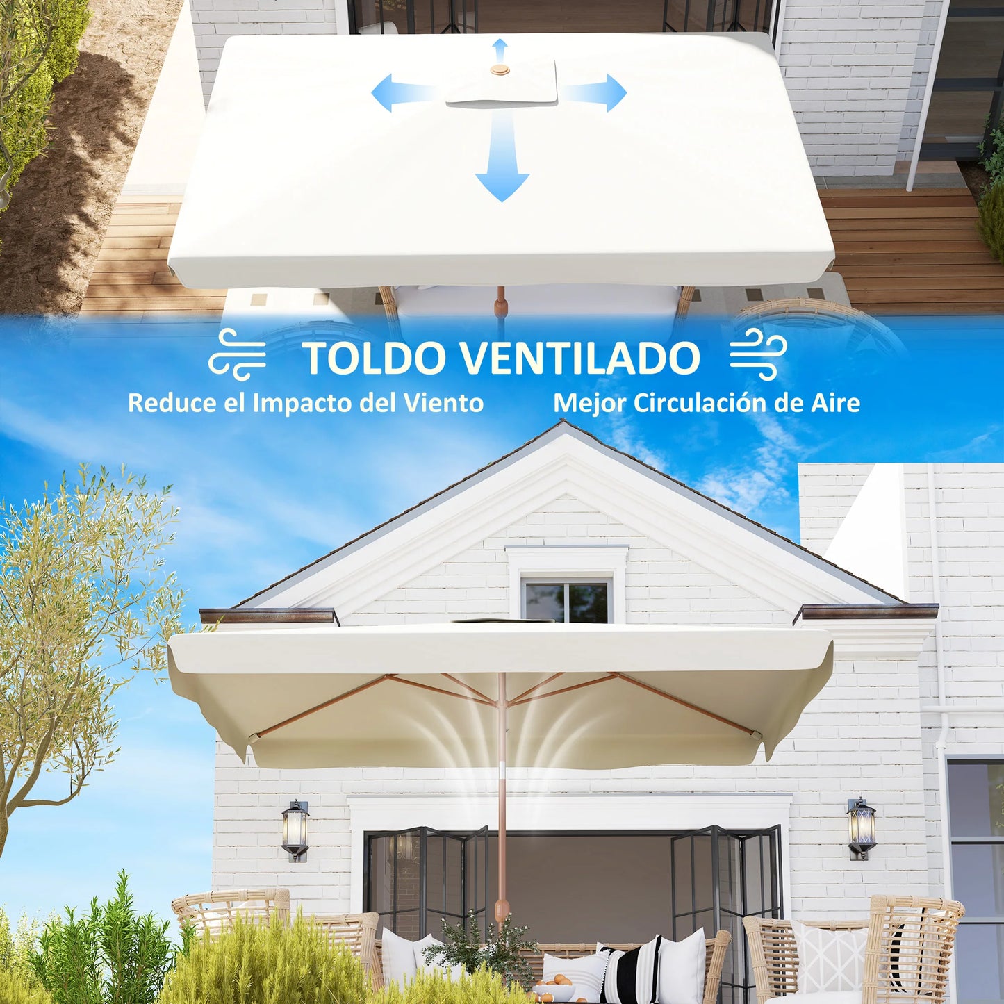 Outsunny Sombrilla de Terraza Exterior 300x200 cm con Ángulo Ajustable