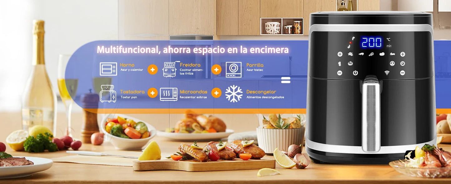 Freidora de Aire Inteligente, 7L, Pantalla LED Táctil,