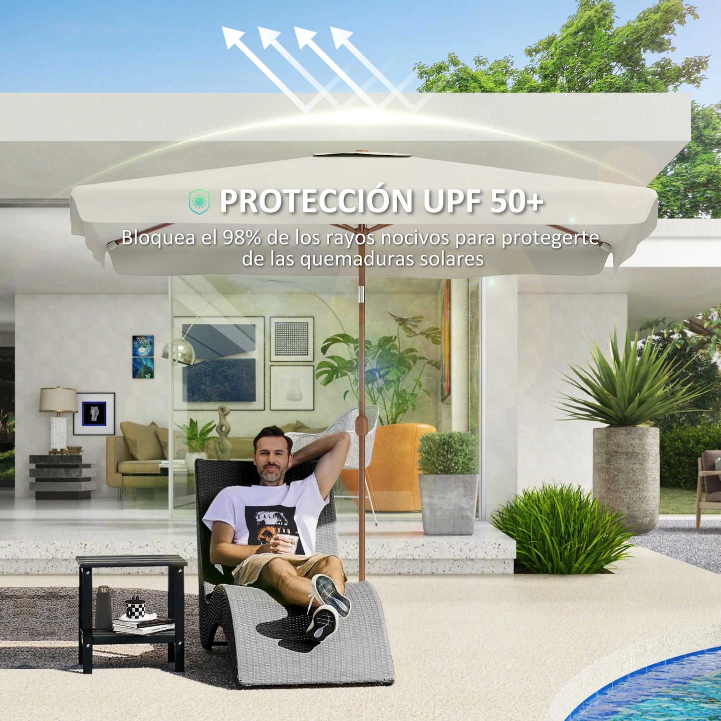 Outsunny Sombrilla de Terraza Exterior 300x200 cm con Ángulo Ajustable
