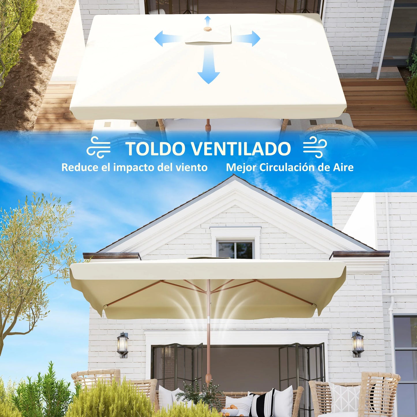 Outsunny Sombrilla de Terraza Exterior 300x200 cm con Ángulo Ajustable