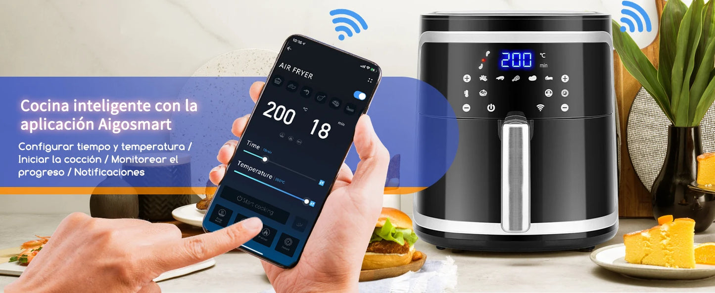 Freidora de Aire Inteligente, 7L, Pantalla LED Táctil,