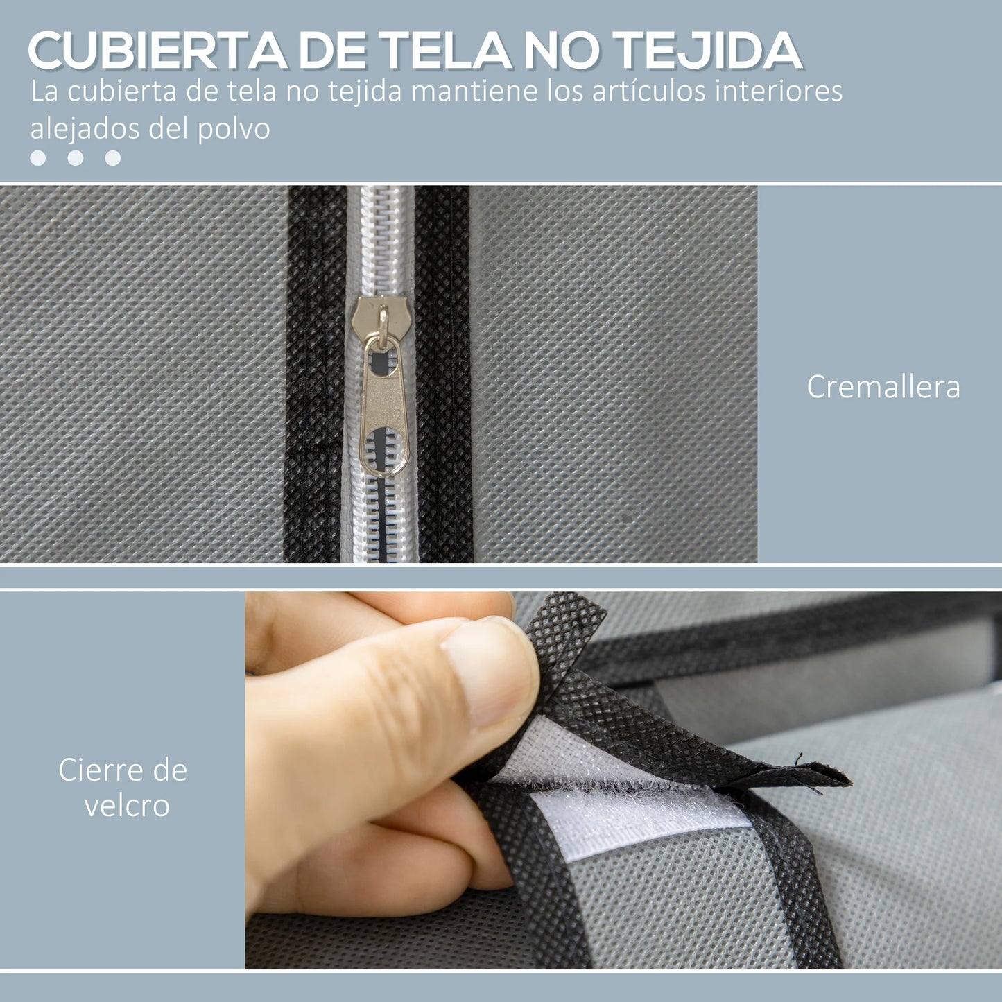 HOMCOM Armario de Tela Plegable con 6 Estantes y 1 Barra 103x43x162,5 cm Gris