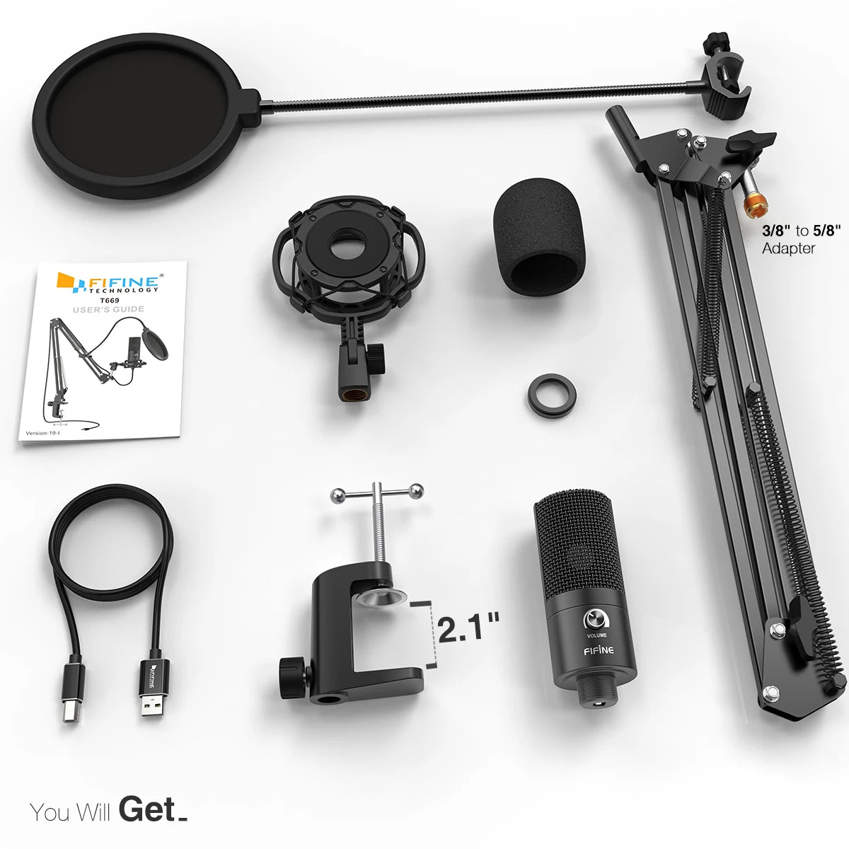 FIFINE-Kit de micrófono de ordenador USB