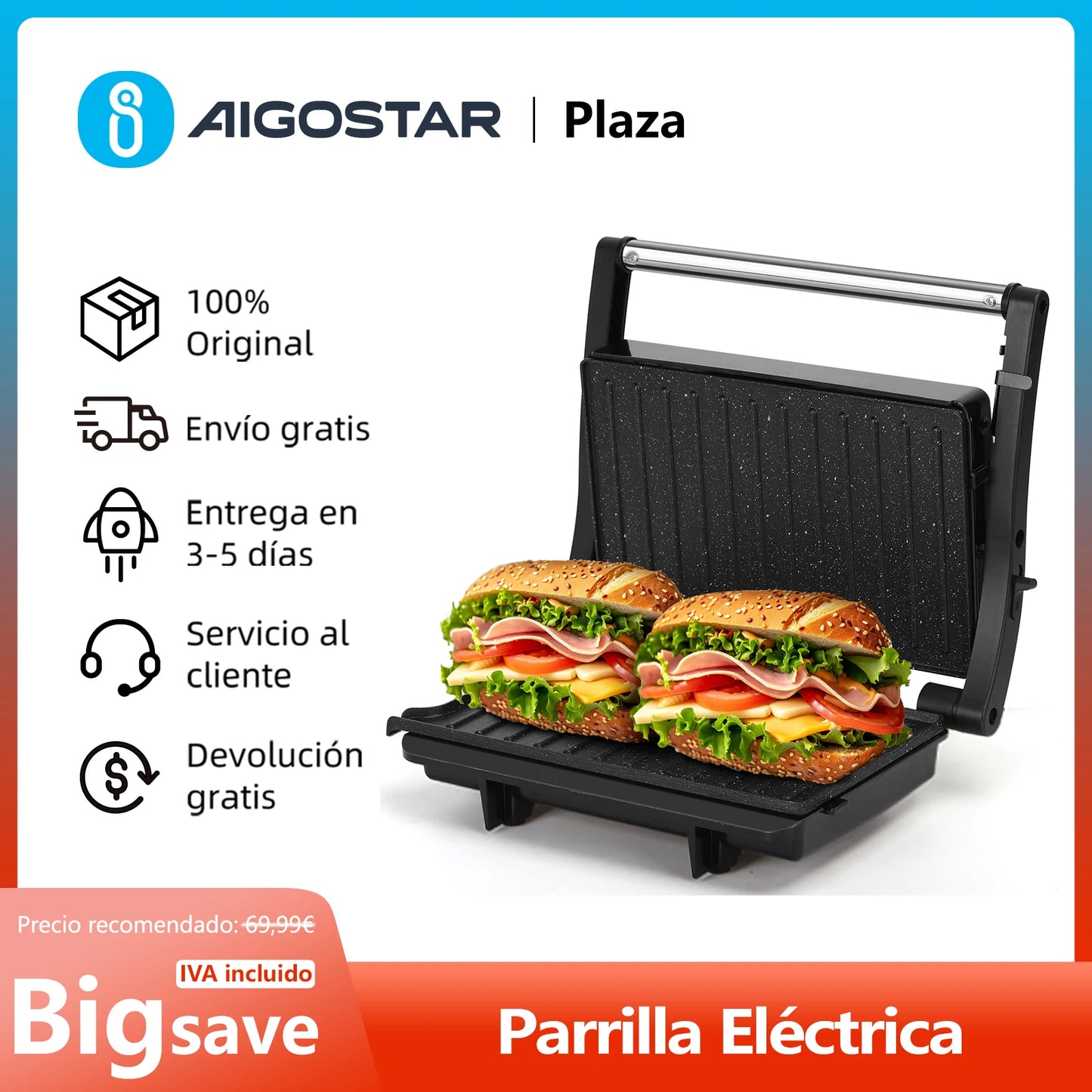 Parrilla Eléctrica, Máquina de Panini y Sandwichera,