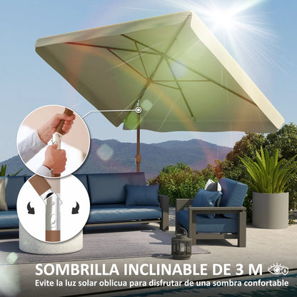 Outsunny Sombrilla de Terraza Exterior 300x200 cm con Ángulo Ajustable