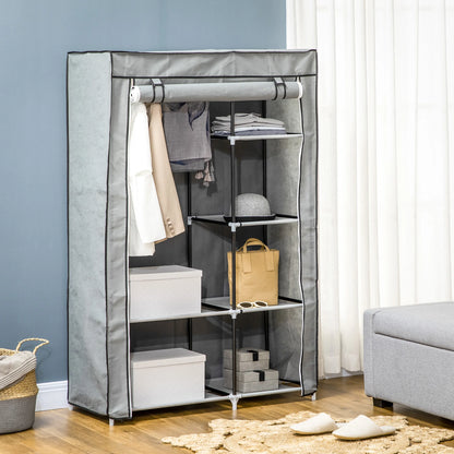 HOMCOM Armario de Tela Plegable con 6 Estantes y 1 Barra 103x43x162,5 cm Gris