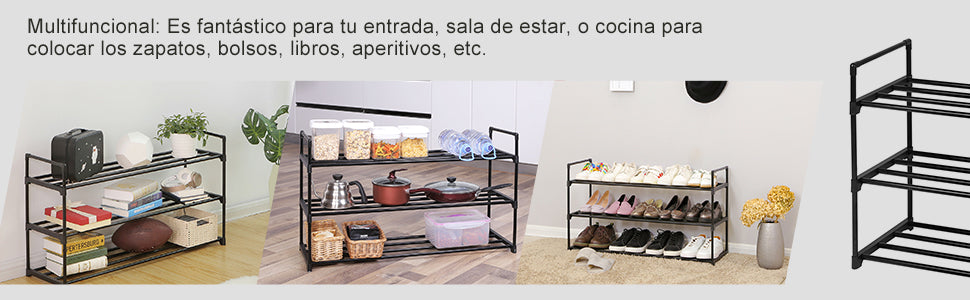 SONGMICS Zapatero de 3 Niveles, Estantería de Zapatos,